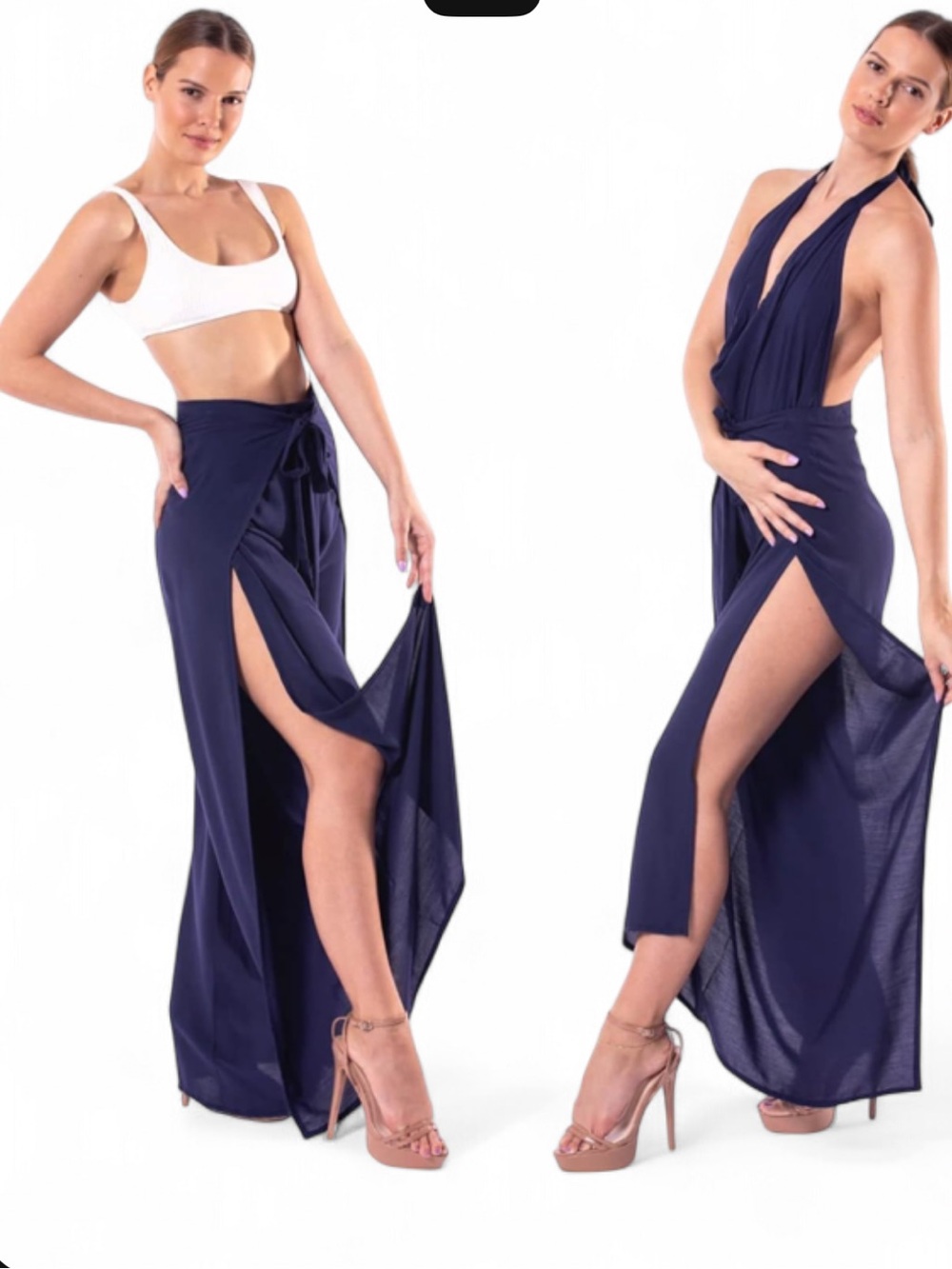 Bali’s Wear Navy High-Slit Tie-Waist Maxi Skirt
